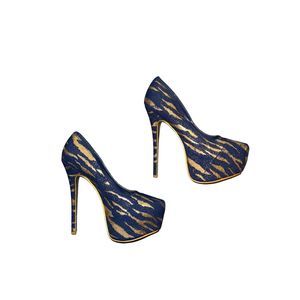 Alba Blue and Gold Glitter Zebra Stiletto Pumps size 9